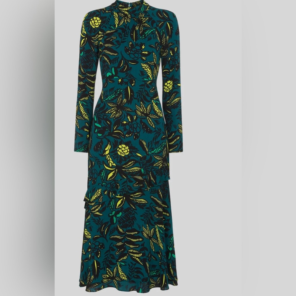 Whistles Teal and Yellow Floral Long Sleeve Dress